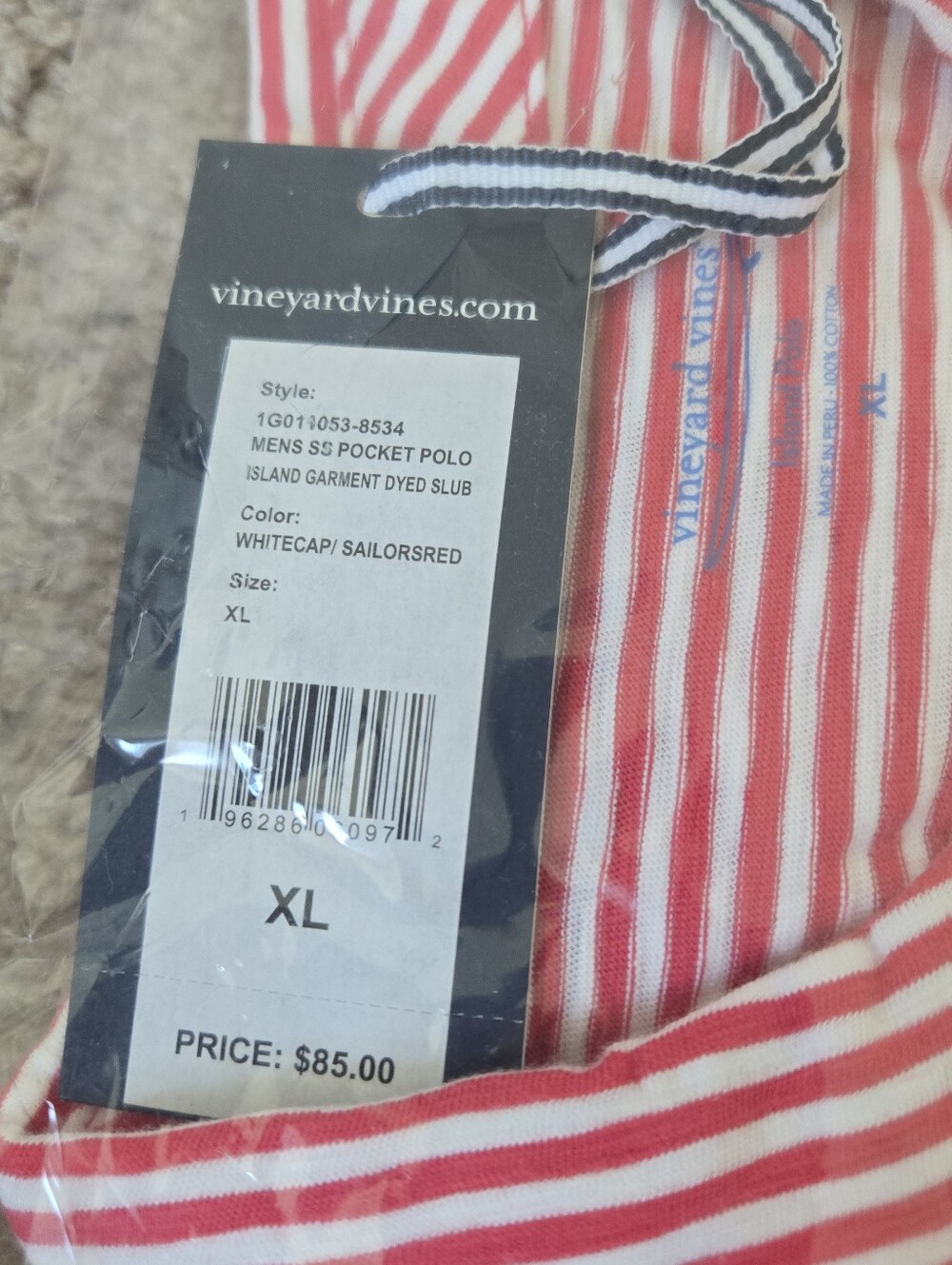 NWT VINEYARD VINES Mens ISLAND Dyed Slub Cotton Pocket Polo Tee XL Red White - Picture 7 of 11